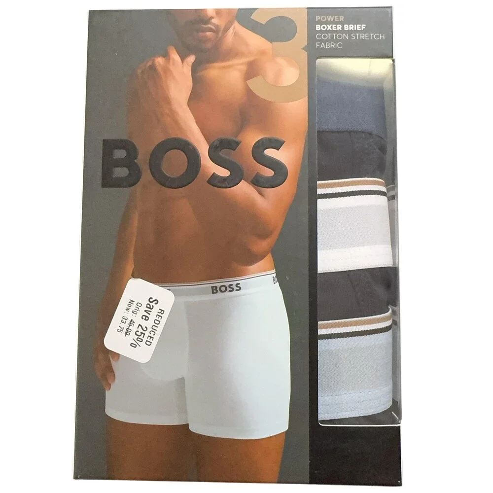Boss Power Boxer Brief Underwear Mens Small Black Cotton Stretch 3 Pack